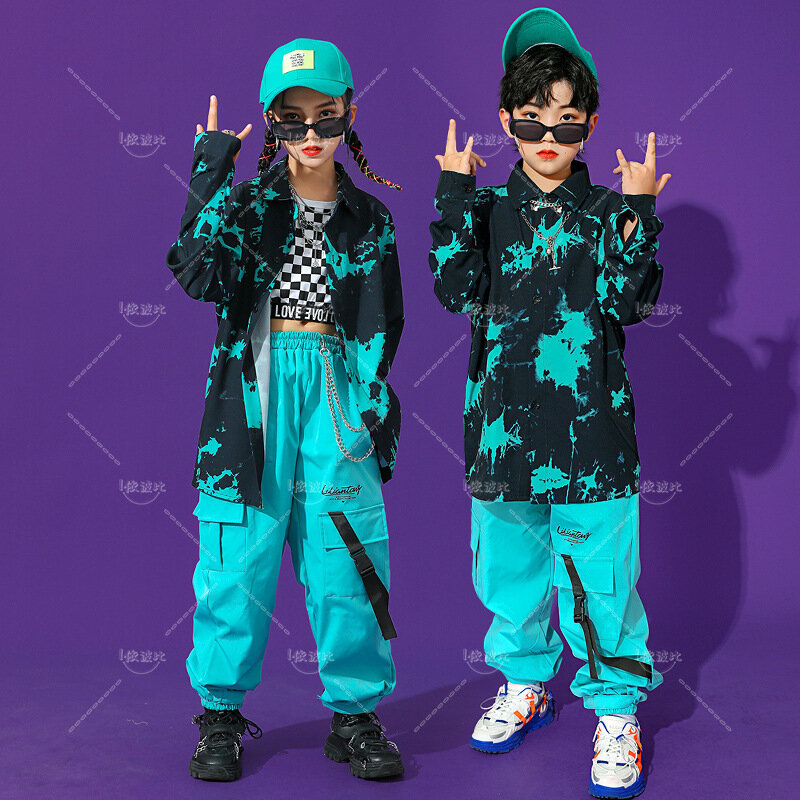 Crianças Tie Dye manga comprida Top e calças carga terno, treino para adolescentes, Cool Hip Hop roupas de dança, menina, meninos, crianças, primavera