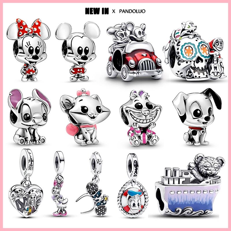 Disney-colgante de plata de ley 925 para mujer, abalorio de Mickey y Minnie, compatible con pulsera Pandora, regalo de joyería artesanal, novedad