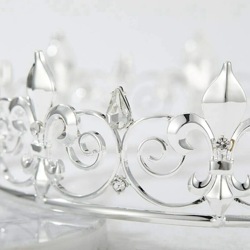 Corona del Rey real para hombres, Tiaras y coronas de Príncipe de Metal, sombreros redondos completos para fiesta de cumpleaños, accesorios medievales (plateados), 2 uds.