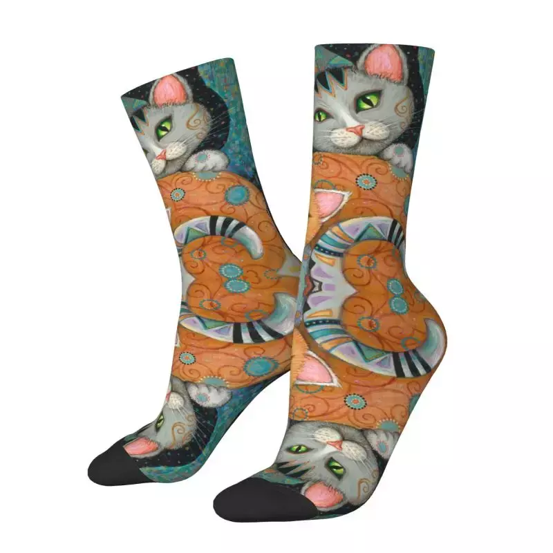 Chaussettes d'équipage de chat de peinture à l'huile pour hommes, chaussettes amusantes unisexes, GustAbility Klimt, printemps, été, automne, hiver