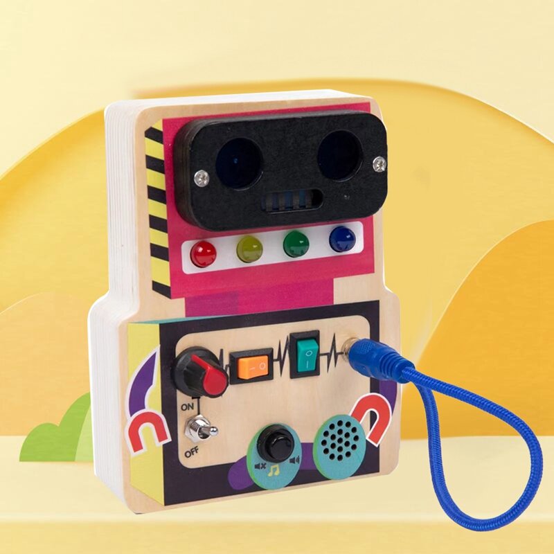 Robô de madeira Sensorial Board com Luz LED, Controle de Switch, Jogos Educativos para Crianças, Brinquedos Montessori, Brinquedos Ocupados, 2 a 4 Anos, 1 Peça
