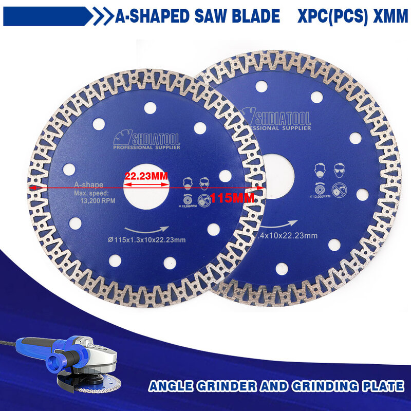 2шт диаметр 4,5 "/115 мм Алмазная пила Резак для плитки мрамора А-образный алмазный режущий диск для плитки мрамора керамическая угловая шлифовальная машина