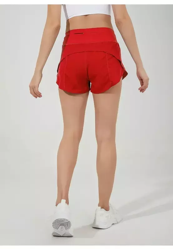 Lemon celana pendek olahraga wanita, bawahan ritsleting belakang dengan Liner lari pendek latihan Gym latihan olahraga pakaian olahraga