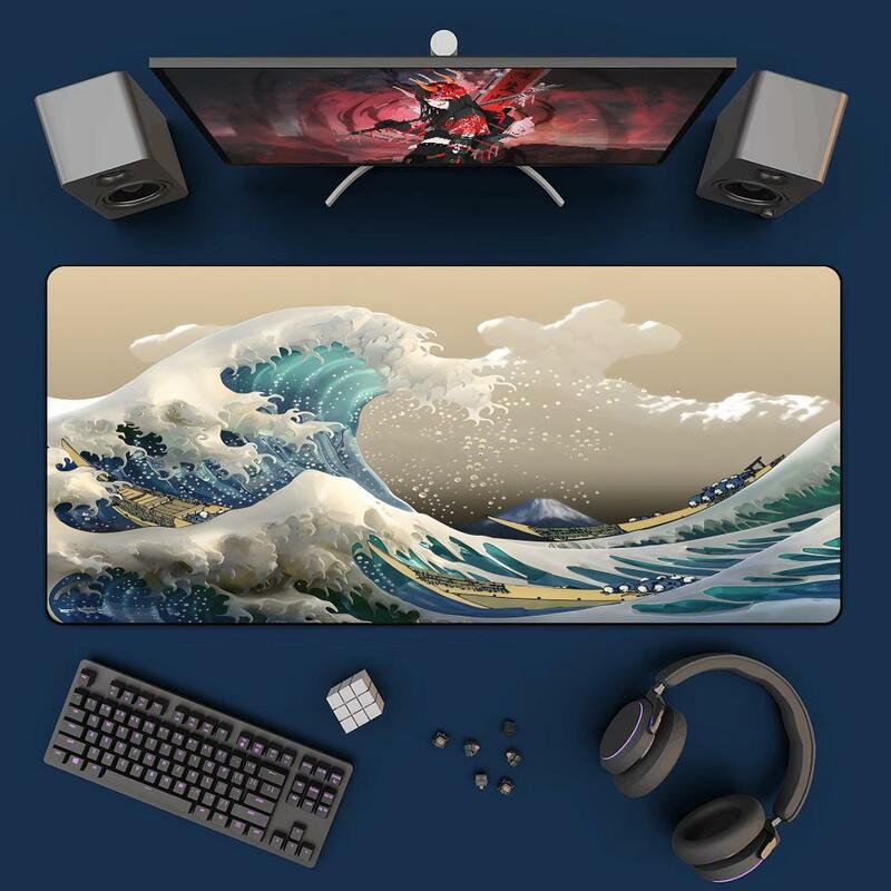 Natural Rubber Desk Rug 900x400UECYXOP Arte Grandes OndasHome Gaming PC Mouse Pad Japan Anime Gaming Non-Slip Pad