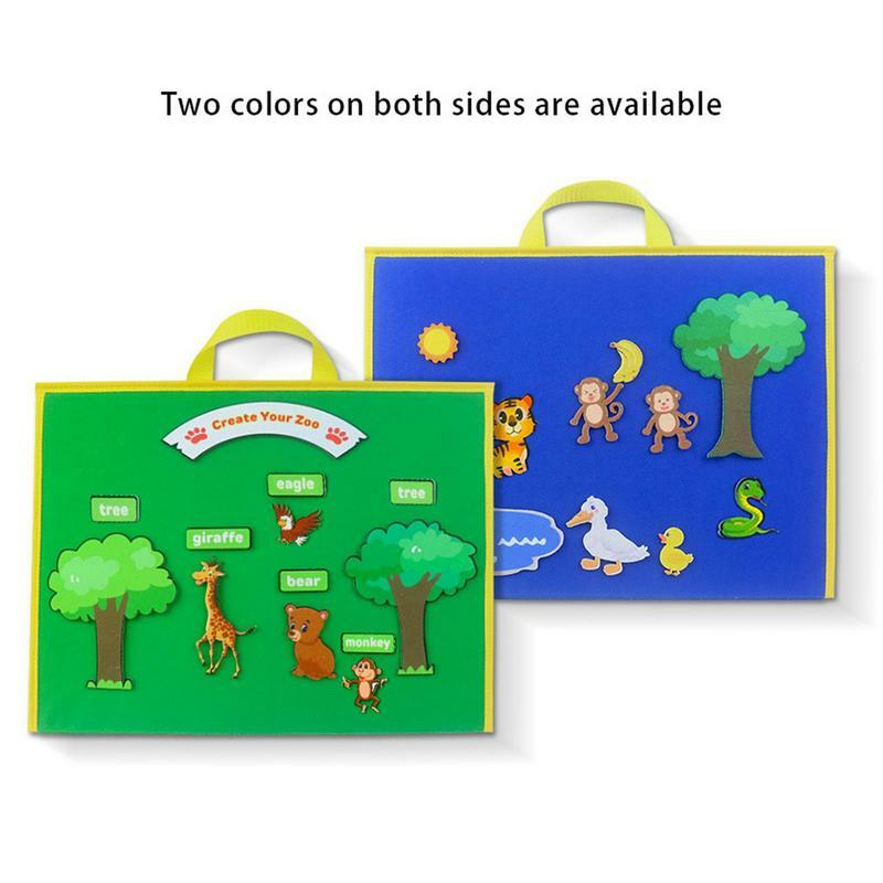 Składana tablica do opowiadania historii z filcu dwustronna tablica zabawki Montessori tablica szkolna wczesnej nauki dla małych dzieci
