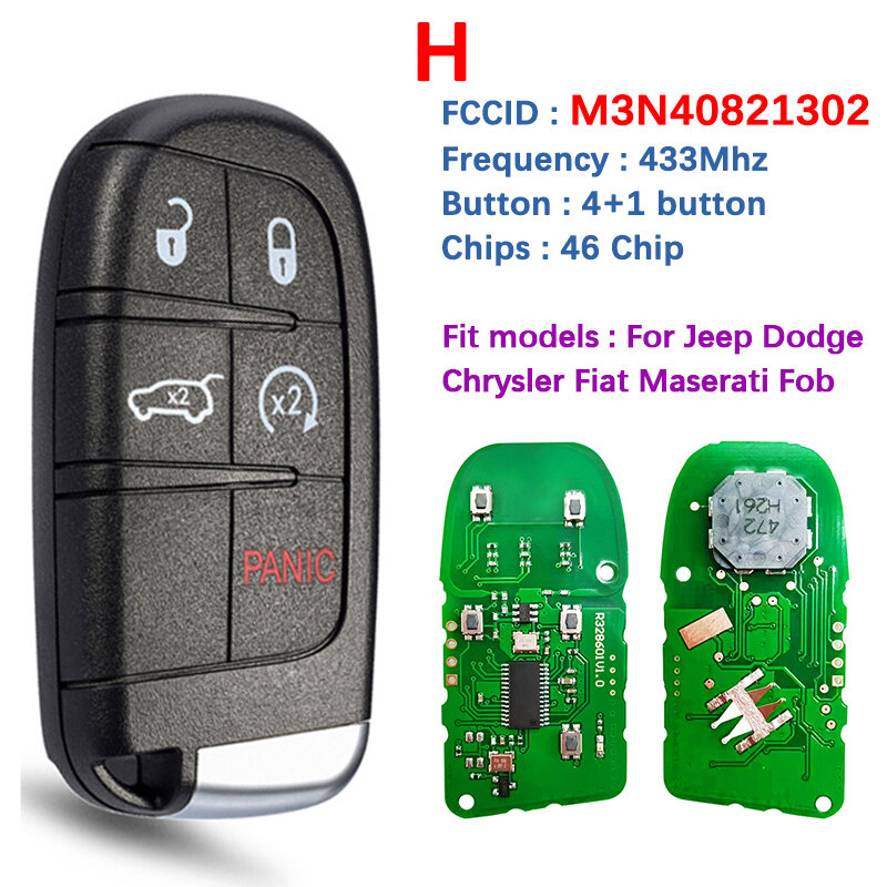 CN086054 kunci pintar Universal tombol 2/3/4/5 untuk Jeep Dodge Chrysler Fiat Fob jarak jauh ID46 434MHZ Key 68150061AB 68150061AB