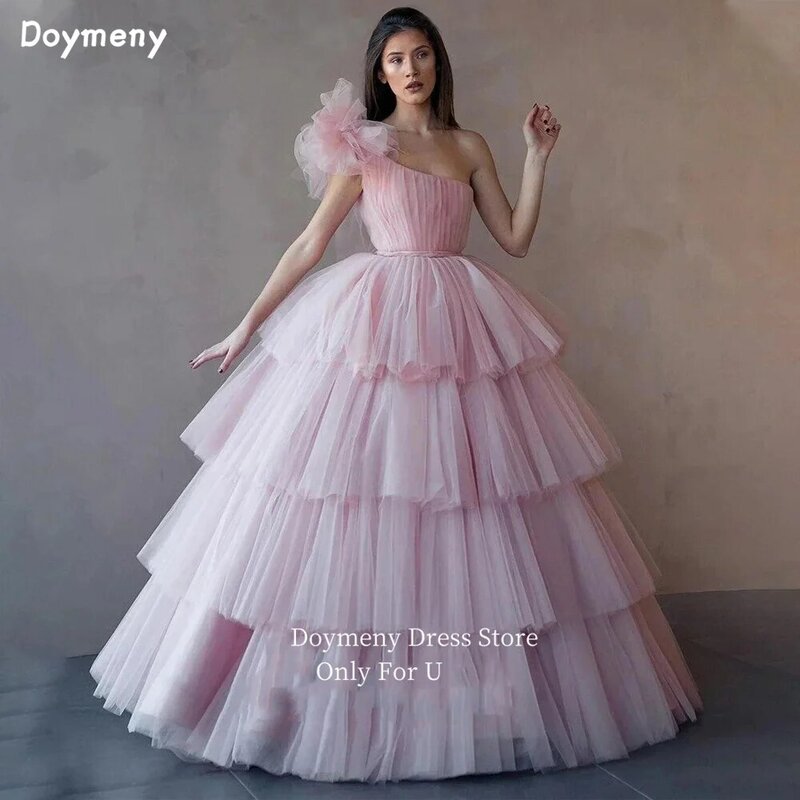 Doymeny-Vestidos De quinceañera escalonados con volantes, un hombro, hasta el suelo, sin mangas, Vestidos De noche