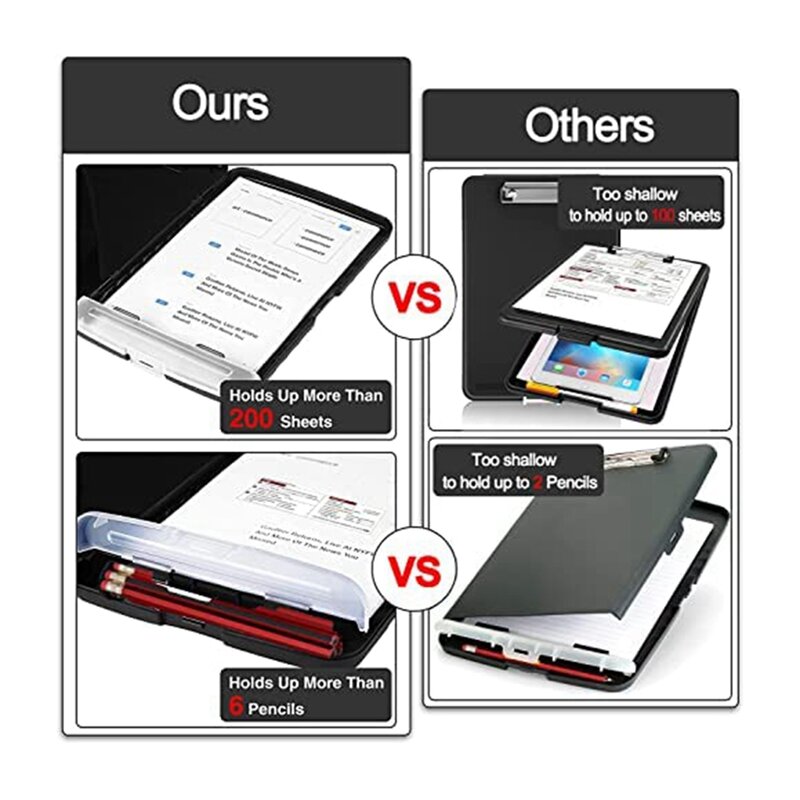 2Pack Clipboard With Storage A4 Size High Capacity Heavy Duty Office Clipboard Folder With Metal Clip