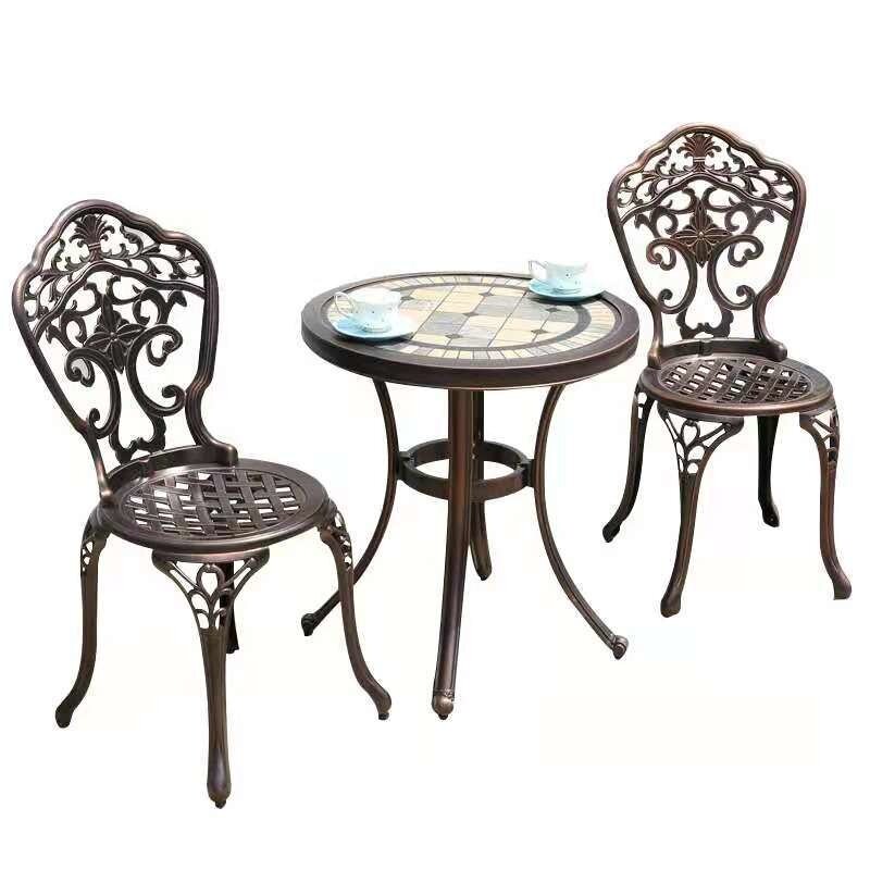 야외 주조 알루미늄 테이블 및 의자, 안뜰 정원 호텔 가구, 테라스 조합 레저 금속 라운드 파티오 테이블