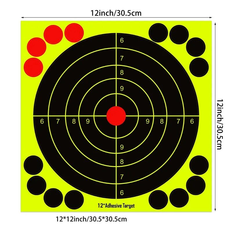 10 arkuszy/opakowanie 12 Cal jasnych fluorescencyjny żółty rozpryskiwania naklejek na tarcze-samoprzylepne reaktywne cele do strzelania