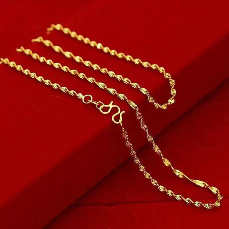 Real 24K Gold Plated Necklace Ladies Fox Head Water Wave Chain Women Jewelry Pendant Choker Birthday Gift