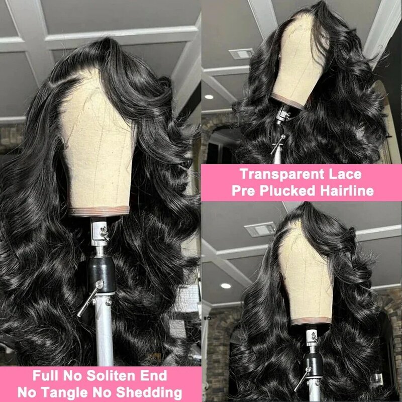 Perruque Body Wave Lace Front Wig Naturelle pour Femme, Cheveux Humains, Closure 4x4, 13x6, 13x4, 30 ", 40", HD Transparent