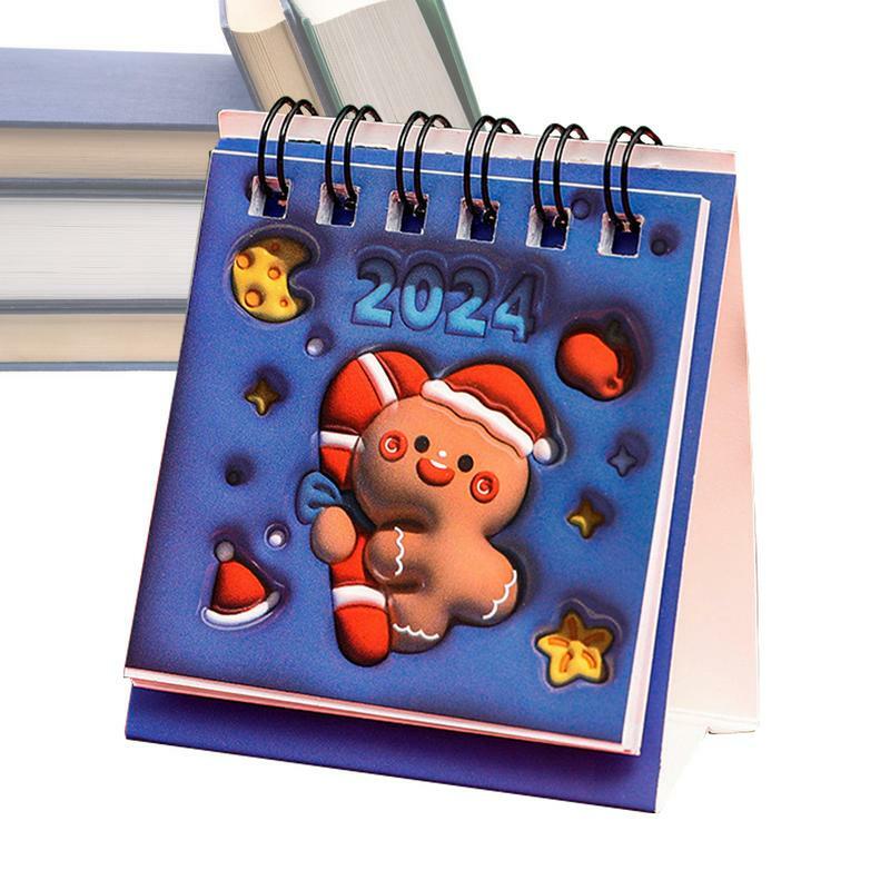 ミニスタンドデスクカレンダー、デュアルワイヤーバインディング、毎日のスケジュール、クリスマス、新年、ラブリー、2023-2024