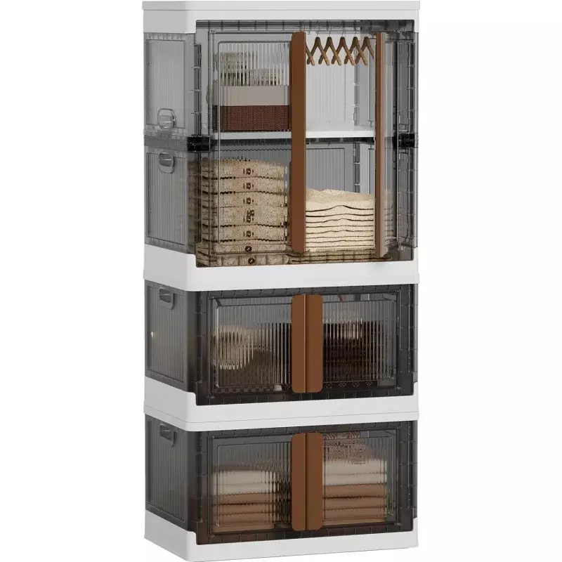 HAIXIN Closet Organizers and Storage, 77.6 Gal Stackable Bisn, Wardrobe Organizer, Collapsible Clothing Storage with Closet Rod,