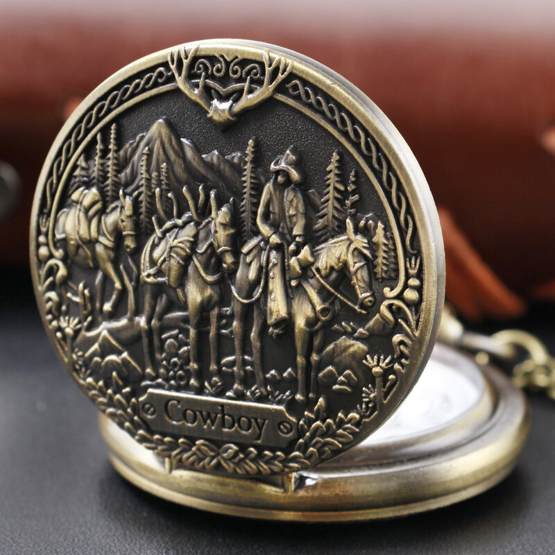 Reloj de bolsillo de cuarzo con relieve 3D de vaquero occidental, el mejor regalo conmemorativo para festivales occidentales, accesorios para hombres y niños