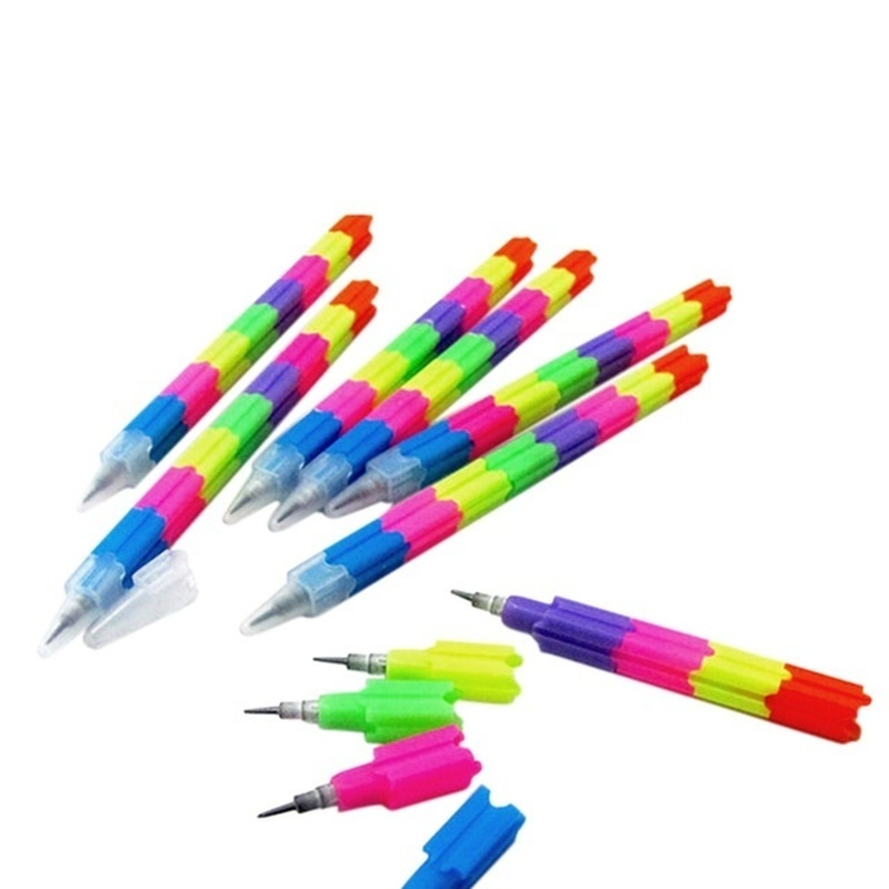 5ピース/ロットクリエイティブレインボースタッカースワップ鉛筆ビルディングブロック非シャープ鉛筆書き鉛筆子供のためのかわいい鉛筆