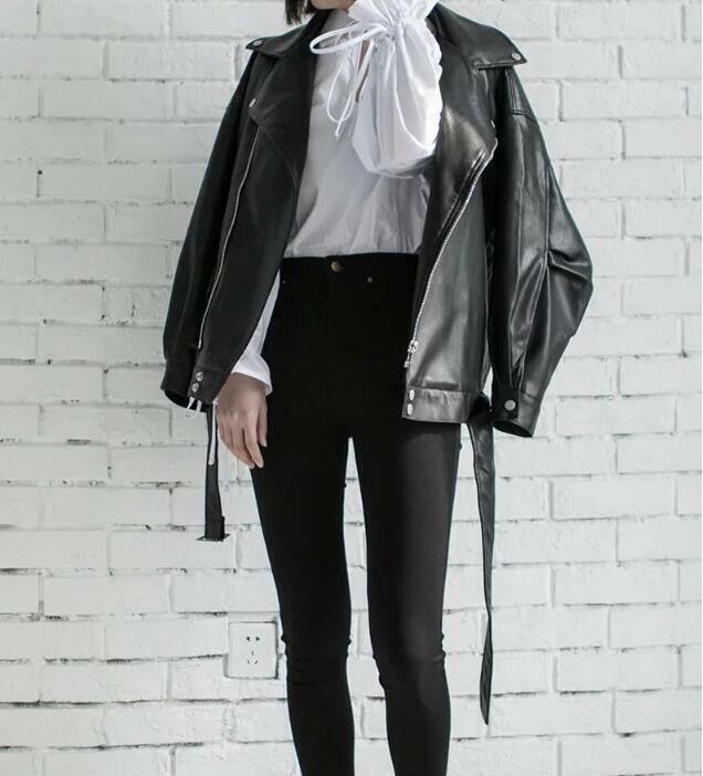 Куртка VXO из искусственной кожи женская, короткая винтажная верхняя одежда, свободная Студенческая куртка из искусственной кожи со съемным ремнем