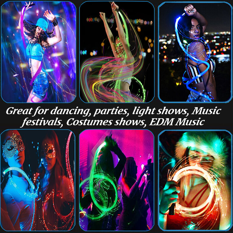 Látigo de fibra óptica recargable, luz de fibra óptica giratoria de 360 °, juguete de flujo de cuerda de mano, regalo de cumpleaños para baile, espectáculo, Festival de Música
