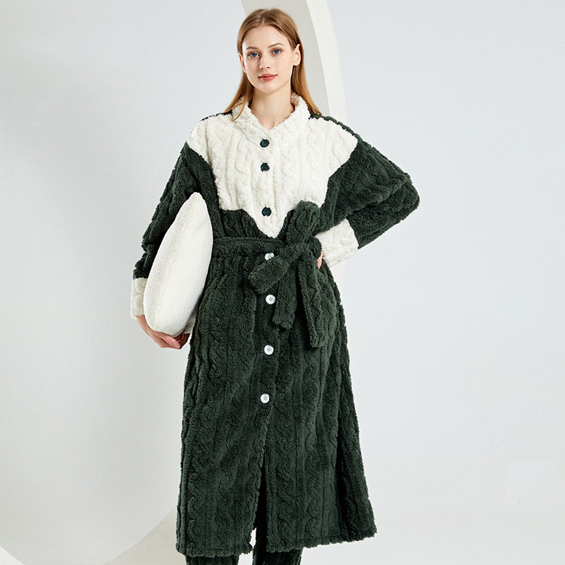 2023 neu in europäischen amerikanischen Frauen arktischen Samt Mode warme Lounge wear Set Winter Kontrast farbe Bademantel Hosen Set