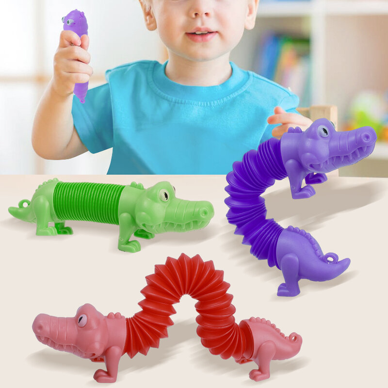 Tube de décompression variable créatif pour enfants, dinosaure, requin, dessin animé, animal, jouets commandés à faire soi-même, porte-clés pendentif, cadeaux, 4 pièces