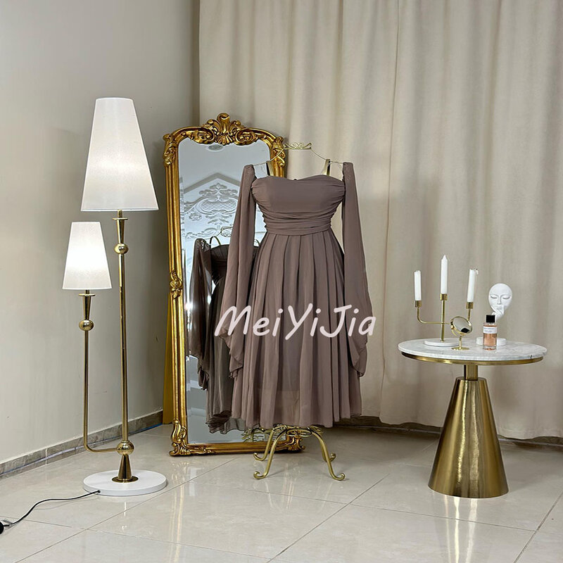 Meiyijia  Evening Dress Saudi Crepe Ruffle Elegant Simple  Long Sleeves Arabia  Sexy Evening Birthday Club Outfits Summer 2024