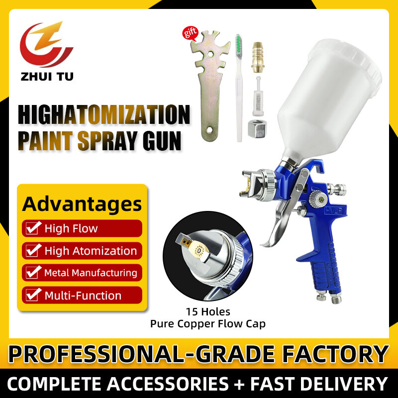 HVLP Nozzle Paint Spray Gun, Alta Atomização, Ferramentas de Ar, Pistolas de Reparação a Óleo, Aerógrafo de Pintura, 1.4mm, 1.7mm