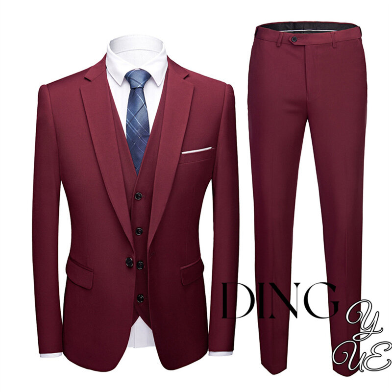 Klasyczny męski garnitur 3-częściowy modny smukły Slim Fit, blezer kamizelka zestaw spodni formalne formalne na wesele smokingi dla mężczyzn odzież codzienna