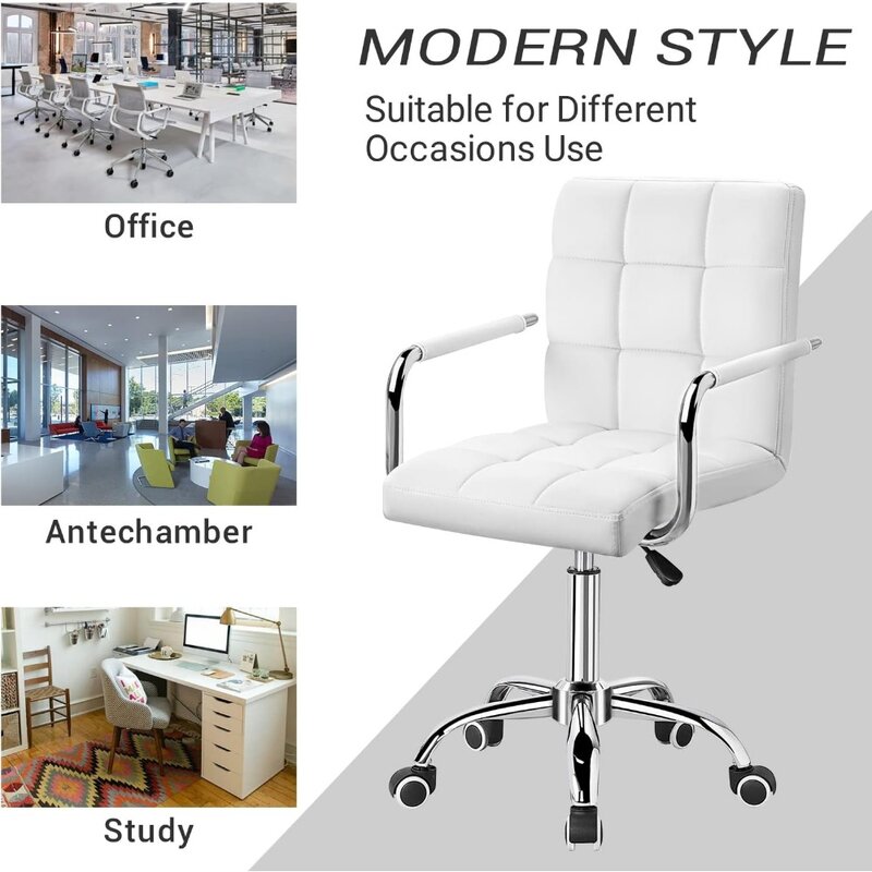 Mid-Back Office Task Chair, com nervuras cadeira de couro PU, mesa ajustável Home, retro cadeira de trabalho confortável, executivo moderno 360 graus