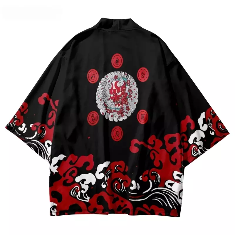 Yukata para hombre y mujer, cárdigan de kimono con estampado 3D de onda de demonio japonés tradicional, ropa de Cosplay de alta calidad