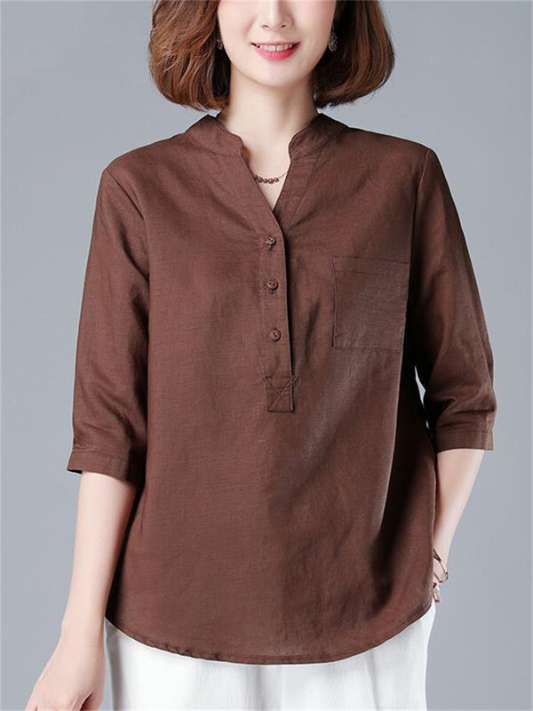 Blusa informal de manga corta con cuello en V para verano y primavera, camisa con estampado de Color liso, 3XL, G2507