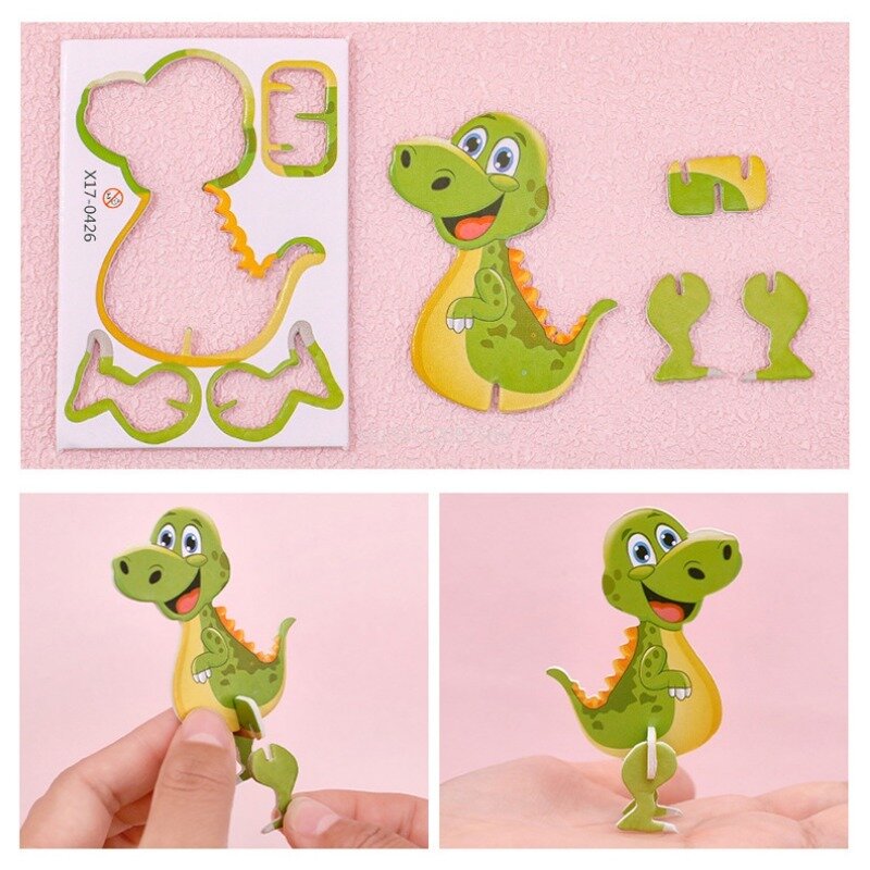 Puzzle de dinosaure en papier tridimensionnel pour enfants, modèle de dessin animé 3D, jouets assemblés, bricolage Montessori, dos