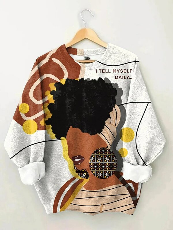 XXS-6XL Plus Size Long sleeve Round Neck Sweater Women Leisure Fashion White Hair Afro Girl Letter Printed Loose Sweatshirt ZOOY