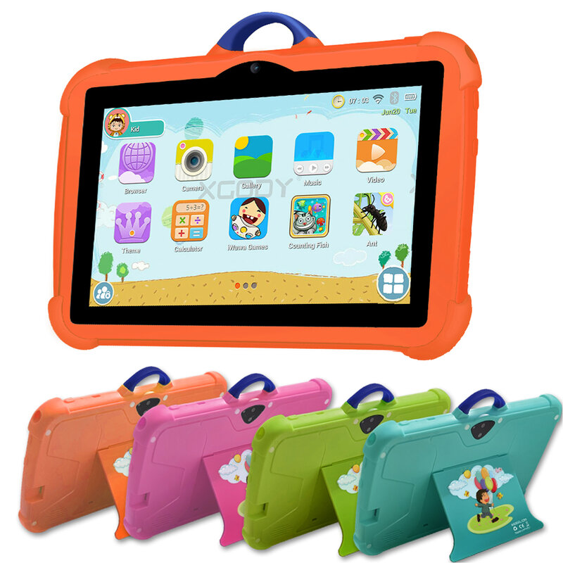 BDF Tablet anak-anak, 7 inci Quad Core Android 13 4GB dan 64GB WiFi Bluetooth perangkat lunak pendidikan dilengkapi 5G WiFi baterai 4000mAh