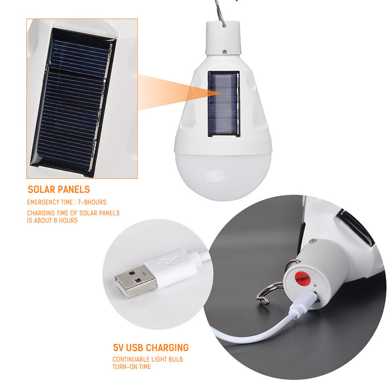 Lampu LED tenaga surya 5V, lampu darurat portabel luar ruangan, lampu perbaikan bohlam tenaga surya, kait pancing, lampu tenda perbaikan berkemah