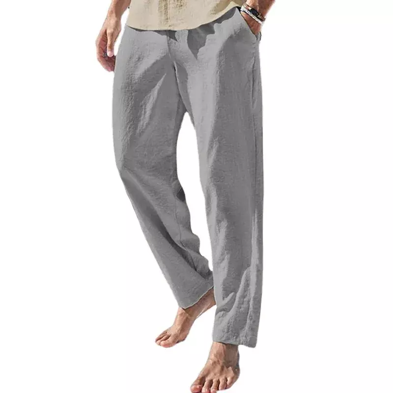 Męska lniane spodnie męska oddychające spodnie Fitness lekka bawełniane spodnie dresowe Streetwear