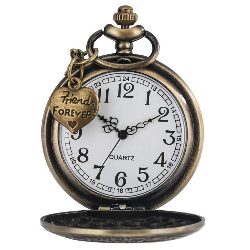 Винтажные кварцевые карманные часы в форме сердца, бронзовые часы-брелок, ожерелье, Подвесные часы, подарок для женщин, женские часы