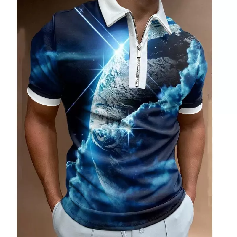 Модная Летняя мужская рубашка-поло с 3D принтом Галактики, рубашка-поло с коротким рукавом, Уличная Повседневная Спортивная футболка в стиле Харадзюку, топы