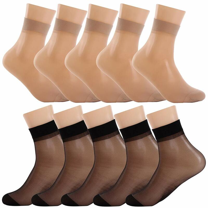 Meias de seda sexy ultrafinas para mulheres, meias transparentes de cristal invisível para meninas, sedosas, curtas, de verão, 10 pares