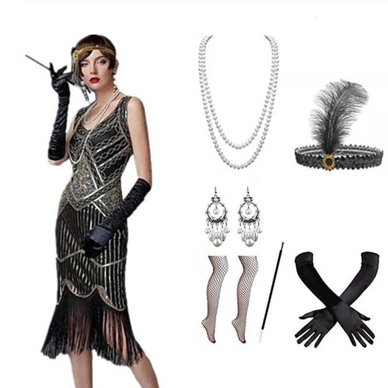 女性のための手作りのビーズのボールガウン,スパンコールと前髪のあるヴィンテージのドレス,新しいコレクション1920