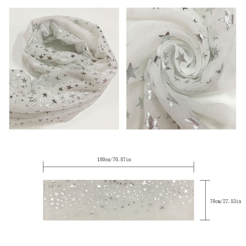 Sciarpa stampata a stella per le donne sciarpe di lusso calde invernali da sposa con scialle elegante Hijab brillante argento caldo