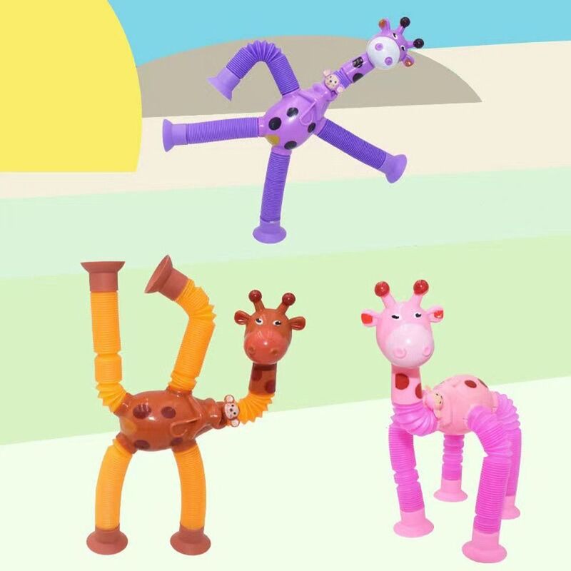 Squeeze Toy para Stress Relief, Squeeze Toy, Stretch Tube, Girafa Pop Tubes, Sensorial Brinquedos, Telescópica Ventosa, Girafa Novidade, Primavera