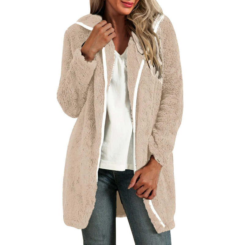 Sudadera Reversible con capucha para mujer, Jersey cálido de lana Polar/Coral, chaqueta con capucha, abrigo de franela para mujer, Invierno