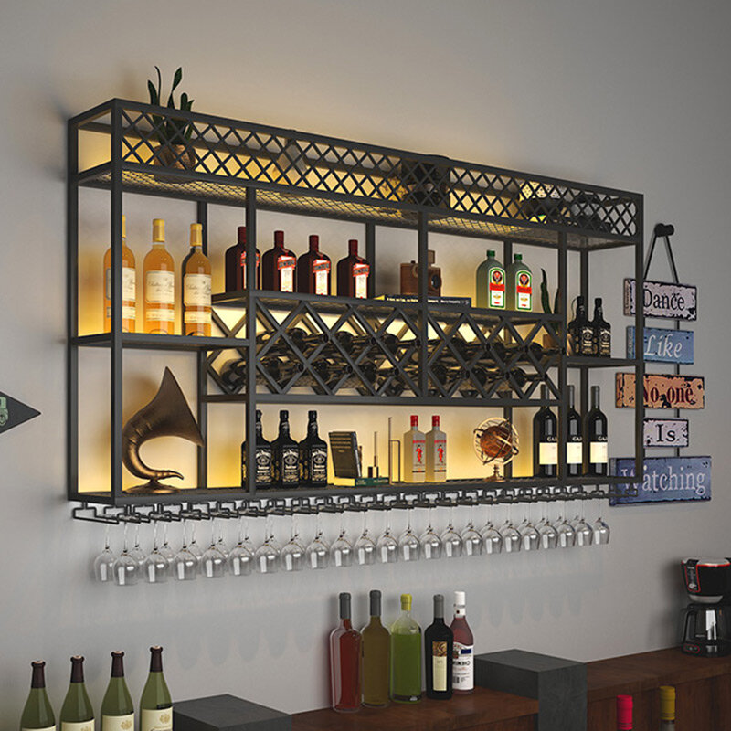 Металлический шкаф для хранения, винная полка, Современная черная стойка для пива, бара, винных бутылок, подвесная фурнитура для ликера, бара, декоративная мебель