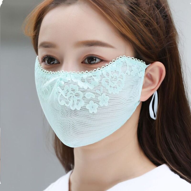 Kwiatowy filtr przeciwsłoneczny koronkowa maska w jednolitym kolorze wiszący do uszu osłona na twarz regulowany pasek oddychająca ochrona przed promieniowaniem UV maska wędrówka