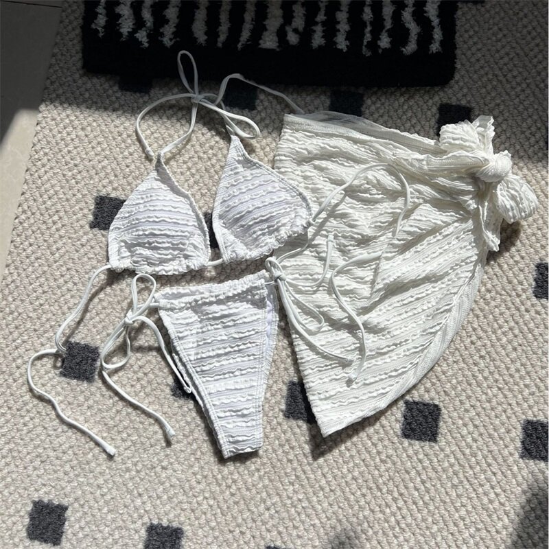 3-częściowy Bikini damskie strój kąpielowy Top + bielizna krótka Mini sukienka na studniówkę letnia spódnica na plaży gorąca dziewczyna w stylu Streetwear