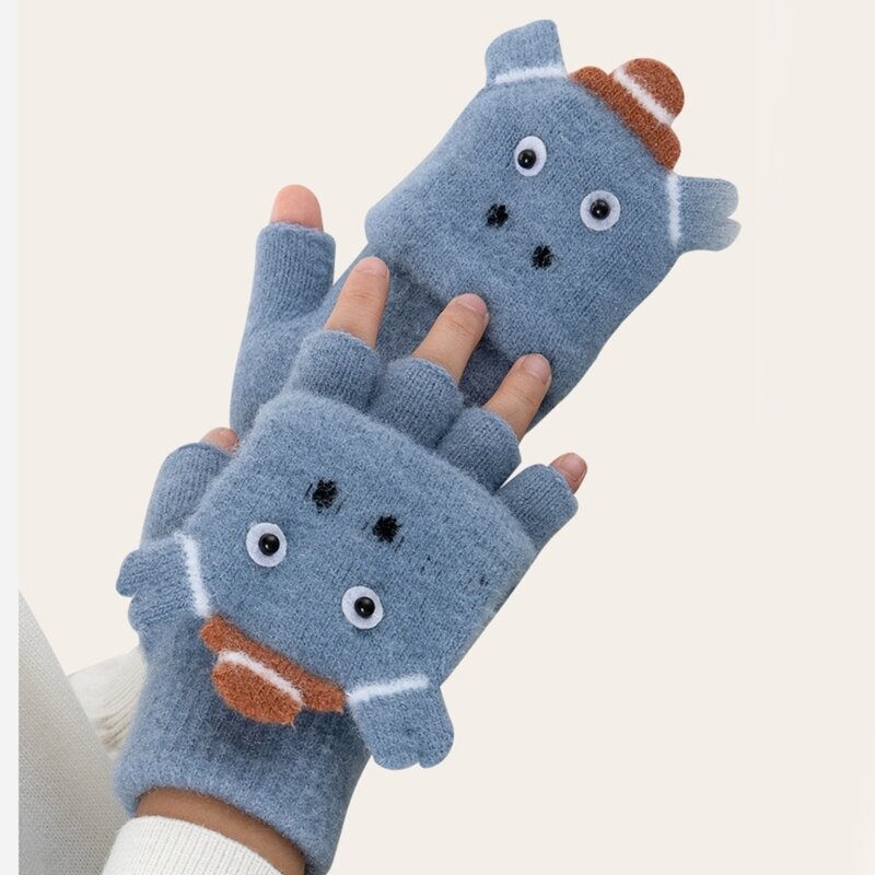 Patrón animales Convertible Flip Cover guantes para niños invierno medio dedo grueso cálido encantador regalos guantes para