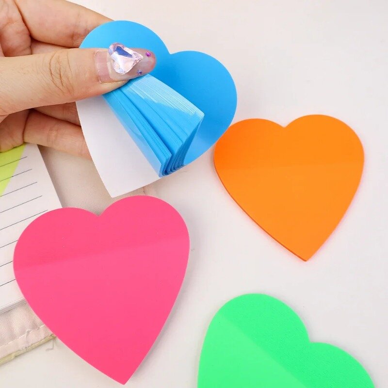 5-1Pcs Transparent Heart Sticky Notes Memo Pad Self-Adhesive BookMarker Annotation Reading Book Clear Tab Kawaii Cute Stationery