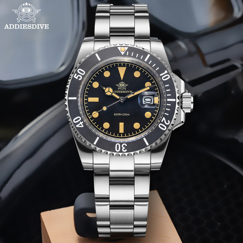 Zegarek dla nurka ADDIESDIVE dla mężczyzn 41mm tarcza ceramiczna ramka szkiełka zegarka 20ATM zegarek na rękę do nurkowania z datą Retro C3 świecący zegarek nowy kwarc