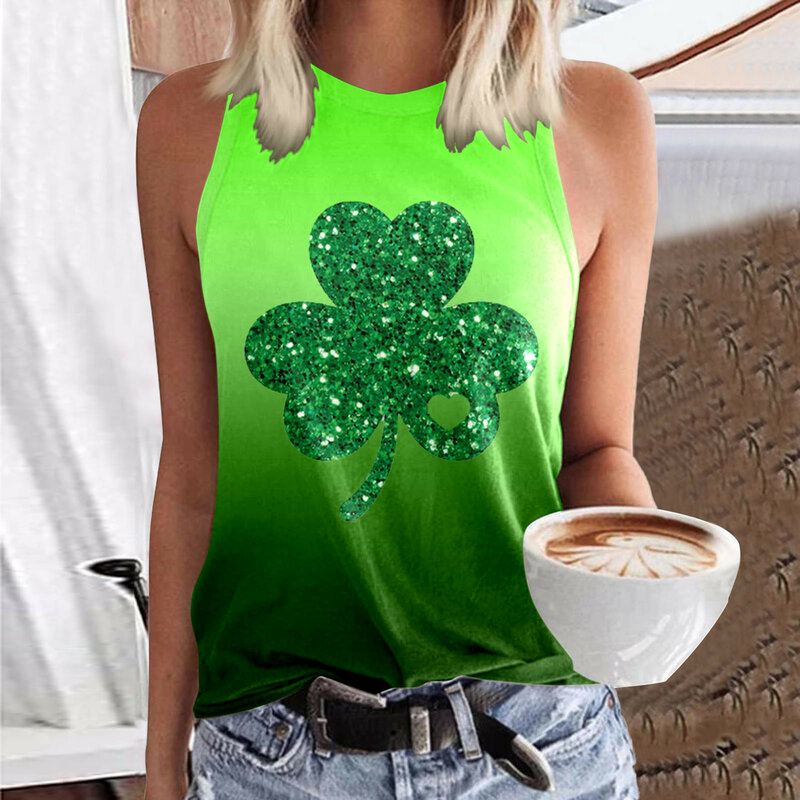 Frauen ärmellose Druck Tanktops Rundhals ausschnitt Sommer T-Shirt lässig lose Basic Bluse T-Shirt Weste St Patrick's Day Tops Pullover
