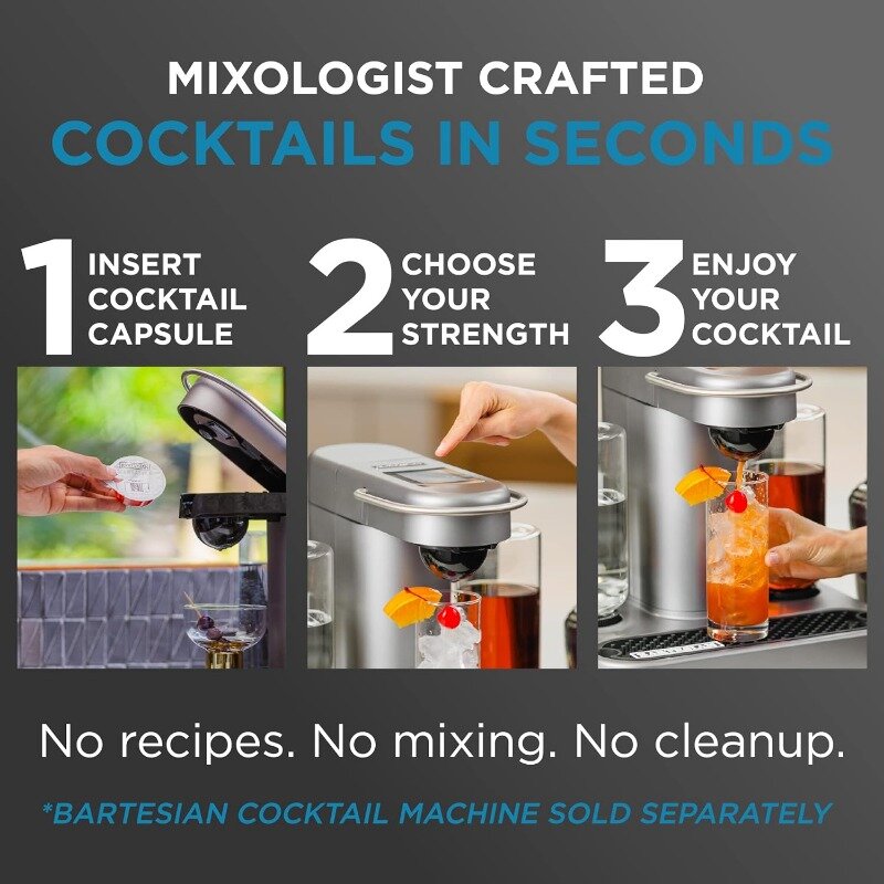 Bartesian 16-Pack Margarita Mixer Capsules for Cocktail Machine – Home Bar Mixology Cocktails Mix Pod Capsule